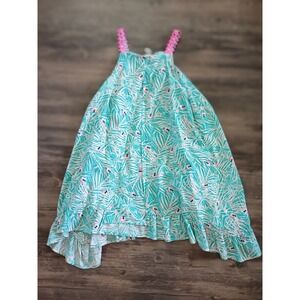 Kinderkind Girls Tropical Flamingo Palm‎ Print High Low Dress Teal Pink Size 7
